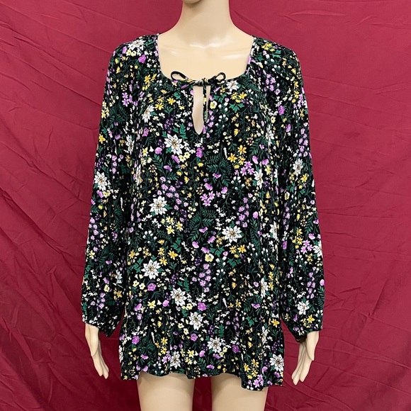 Floral balloon sleeve ruffled tunic size XXL - Picture 1 of 6